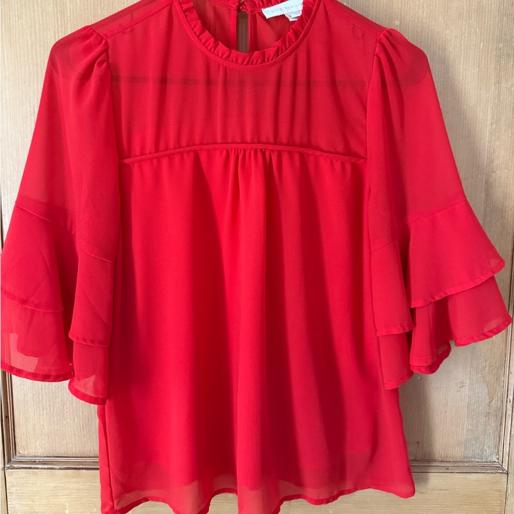 Red Ruffle Sleeve Women’s Blouse